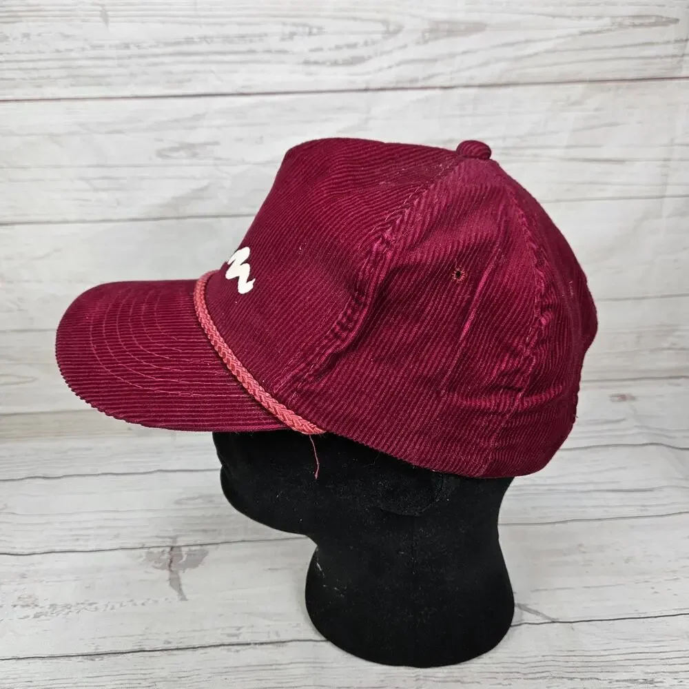 Vintage Maroon Corduroy Snapback Rope Hat Youngan Headwear "Talon" Script Spell - Picture 2 of 6